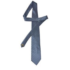 Roberto Villini Collezione Mens Silk Tie Blue Geometric Diamond Hand Made Italy